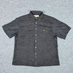 Island Republic Mens XXL Black 100% Silk Jacquard Floral Short Sleeve Camp Shirt